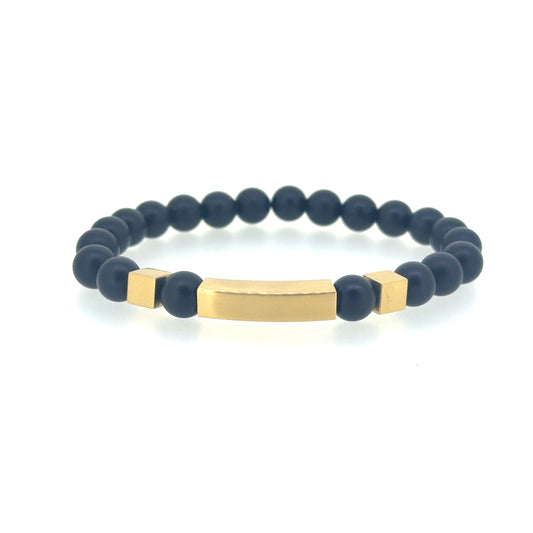 Black Beaded Bracelet with Gold Accents