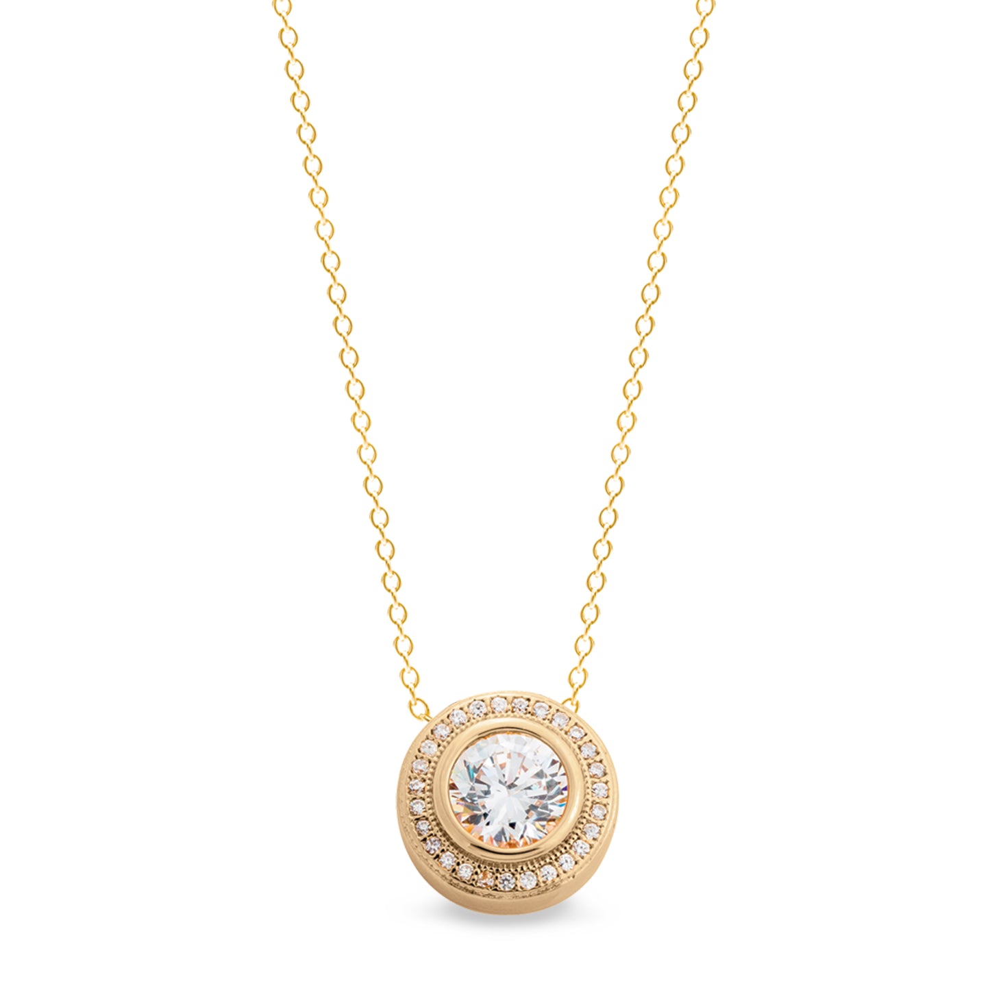 Pendant with Round Simulated Diamond with Halo