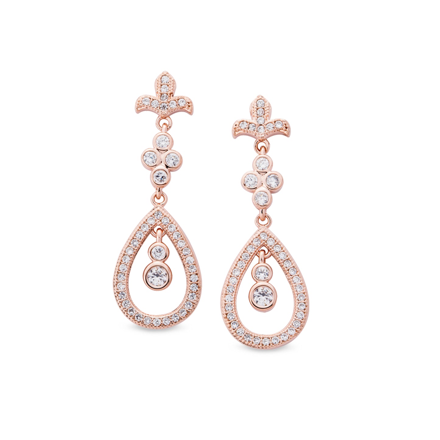 Fleur De Lis Teardrop Earrings with Simulated Diamonds (BL2007ERG)
