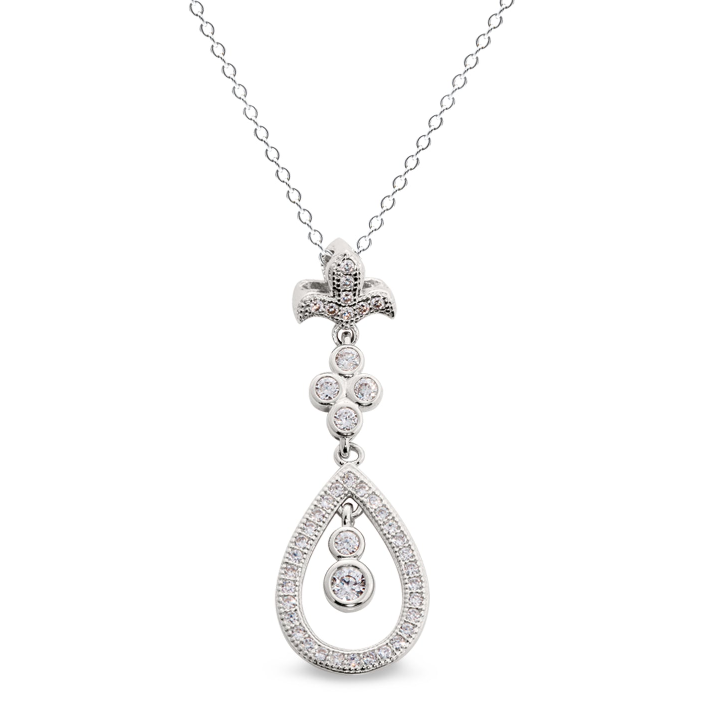 Fleur De Lis Teardrop Pendant with Simulated Diamonds (BL2007N)
