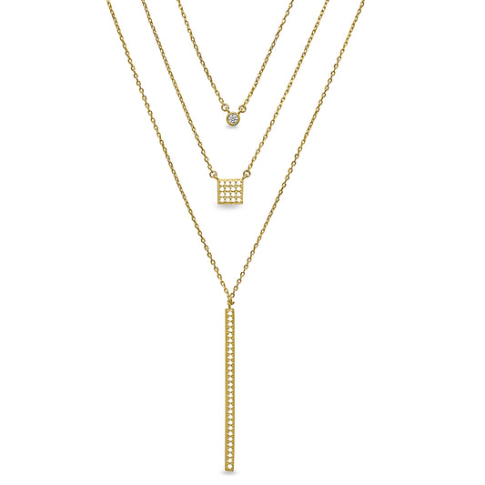 Three Layered Chain Necklace with Drop Bar