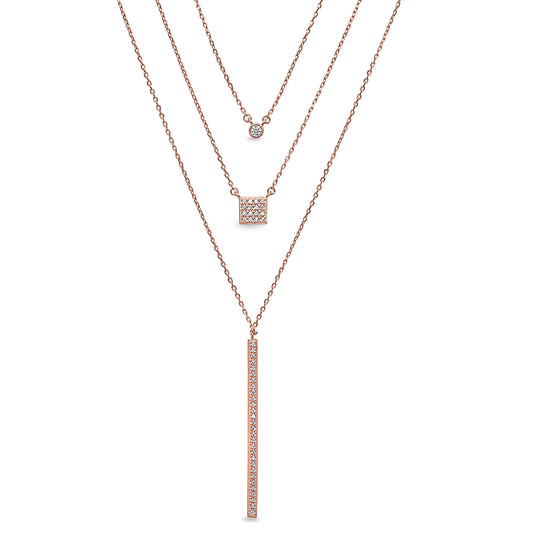 Three Layered Chain Necklace with Drop Bar