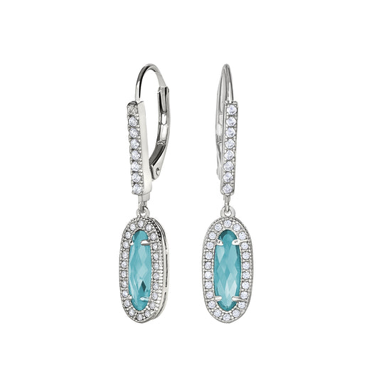 Oblong Simulated Blue Topaz Drop Earrings   (BL2311E)