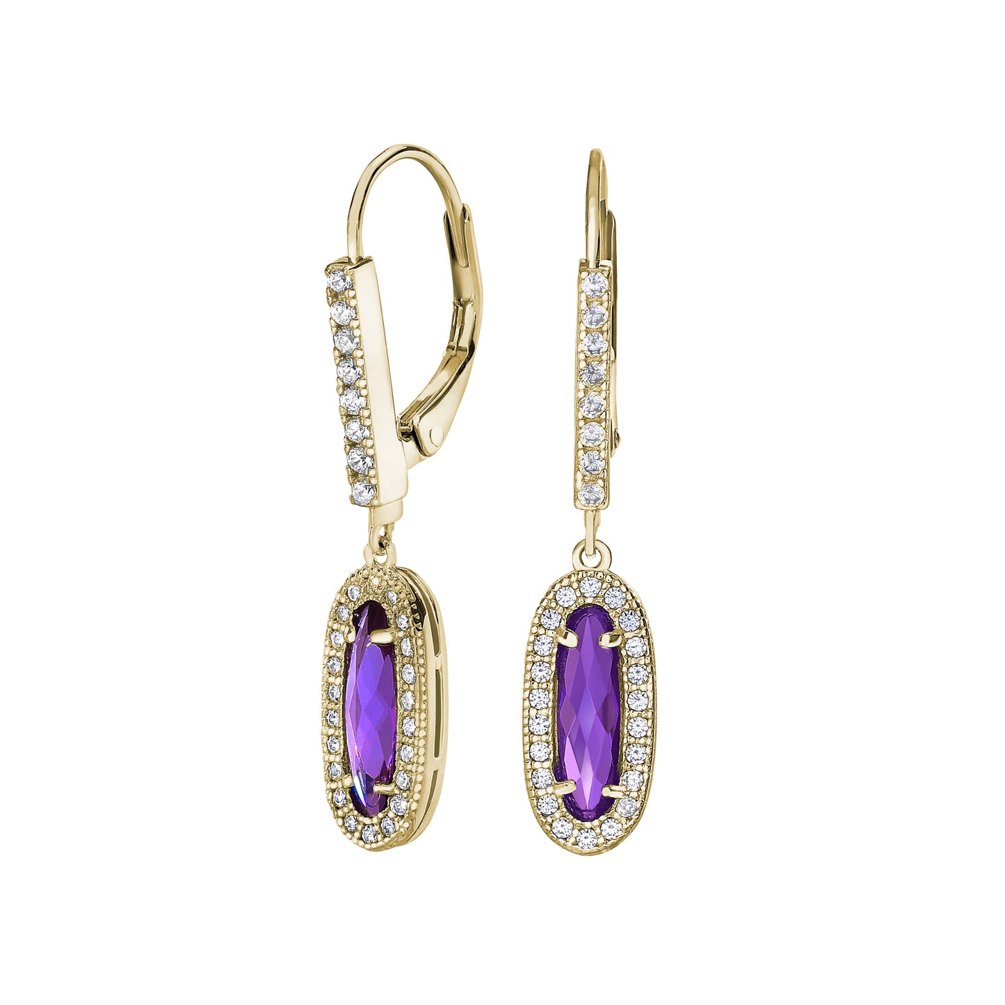 Oblong Simulated Amethyst Drop Earrings (BL2311EG-AMETHYST)