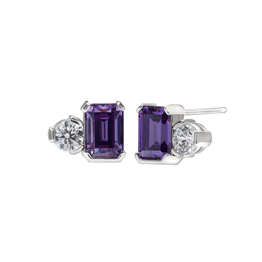 February Emerald Cut Birthstone Earrings