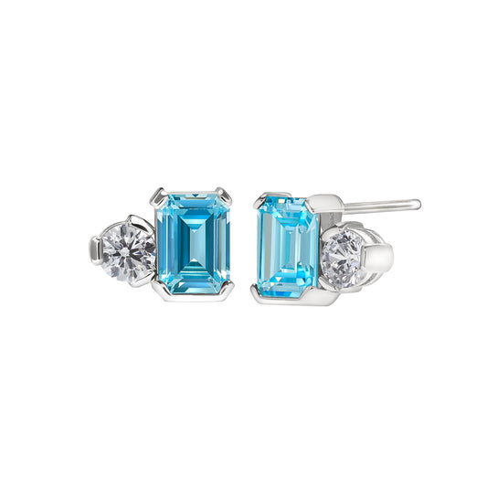March Emerald Cut Birthstone Earrings