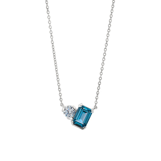 December Emerald Cut Birthstone Necklace
