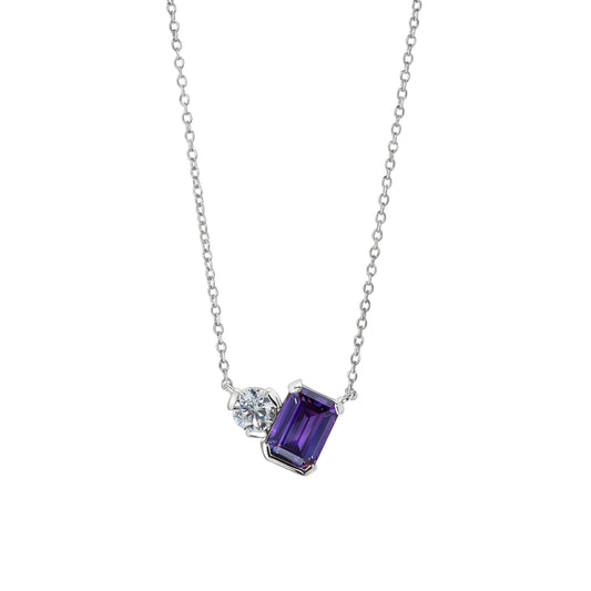 February Emerald Cut Birthstone Necklace