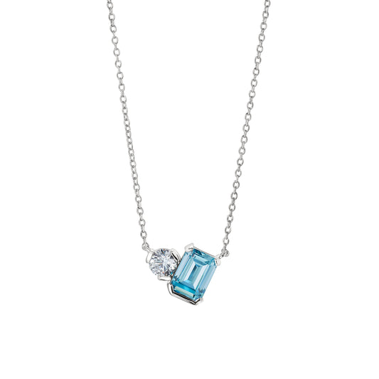 March Emerald Cut Birthstone Necklace