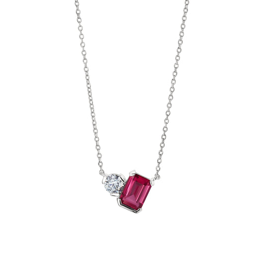 July Emerald Cut Birthstone Necklace