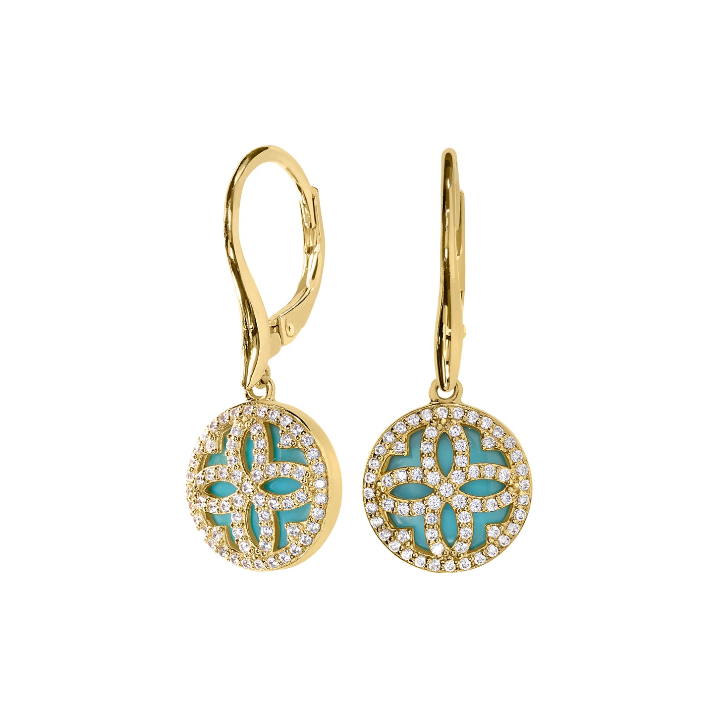 Turquoise Mother of Pearl Clover Earrings   (BL2445EG)