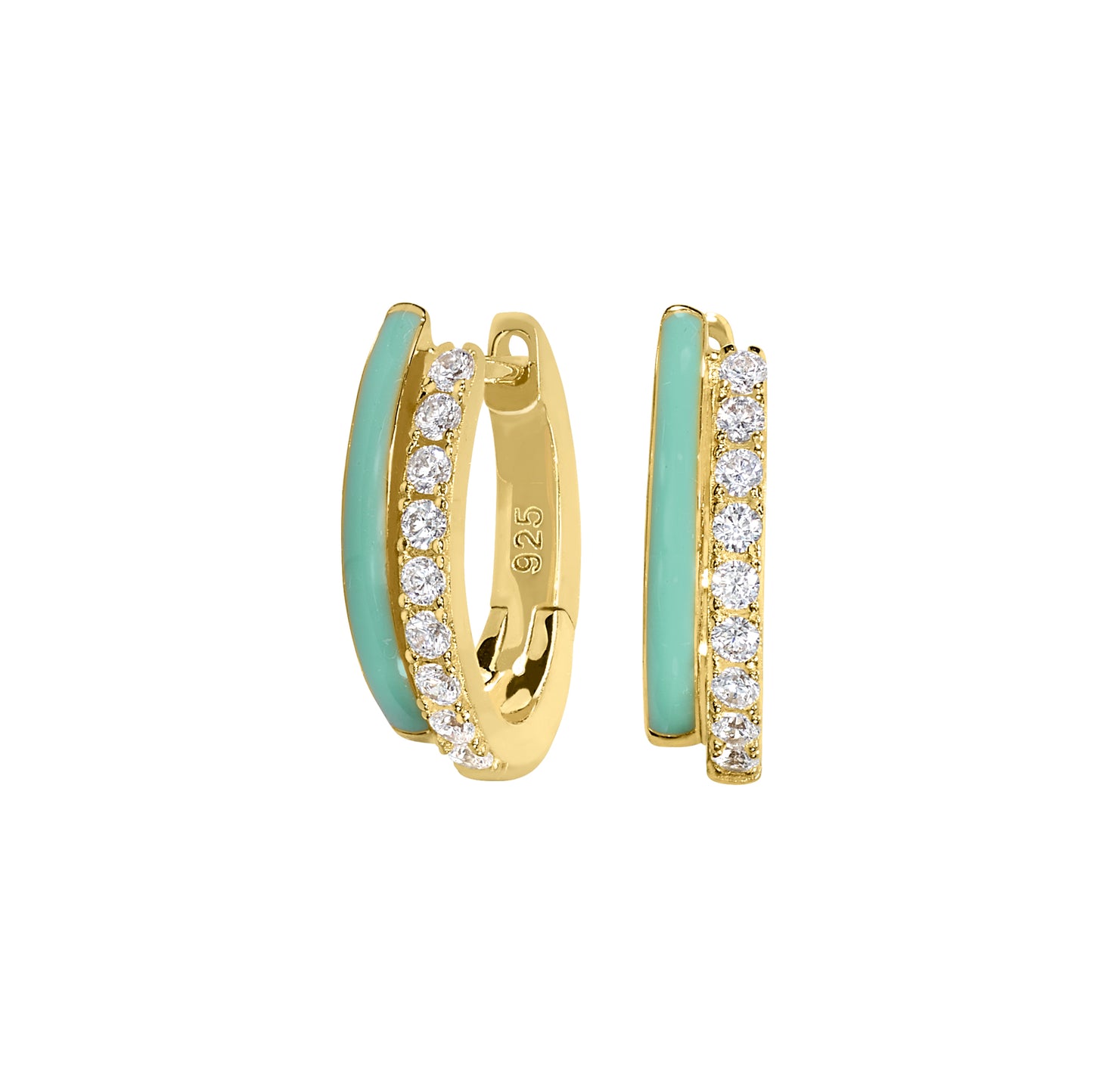 Mint Enamel Huggie Hoop Earrings   (BL2457EG)