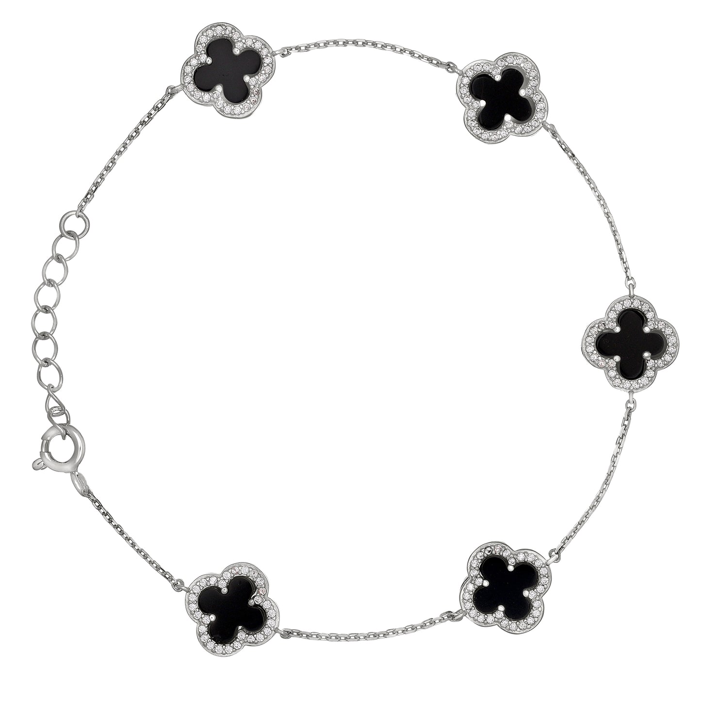 Black Onyx Clover Station Bracelet (BL2465B-ONYX)