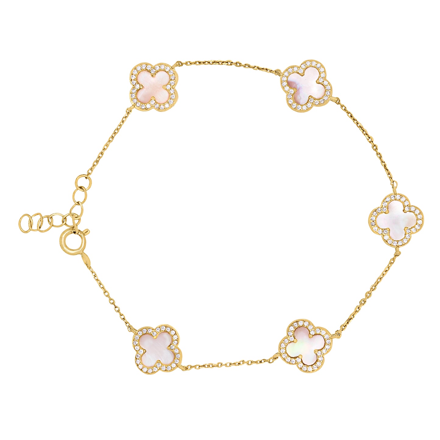 Pink Mother of Pearl Clover Station Bracelet (BL2465BG)