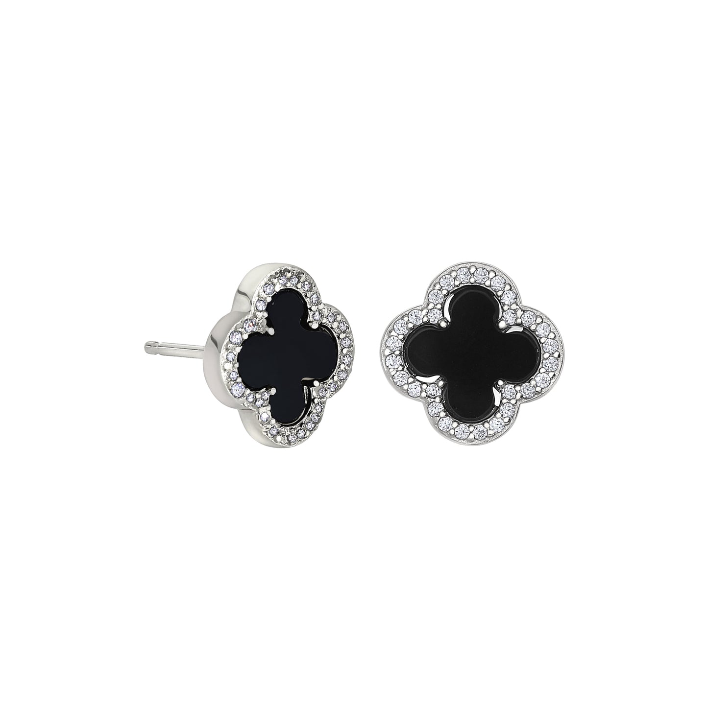 Black Onyx Clover Stud Earrings (BL2465E-ONYX)