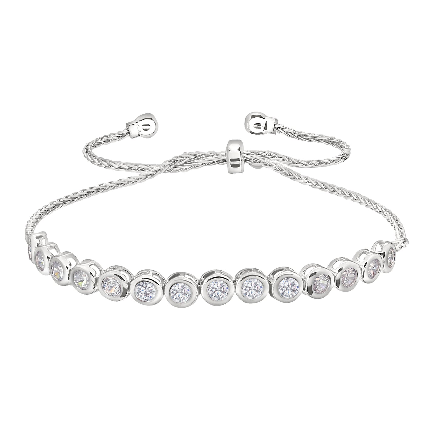 Round Bezel Set Simulated Diamond Bolo Bracelet (BL2474B)
