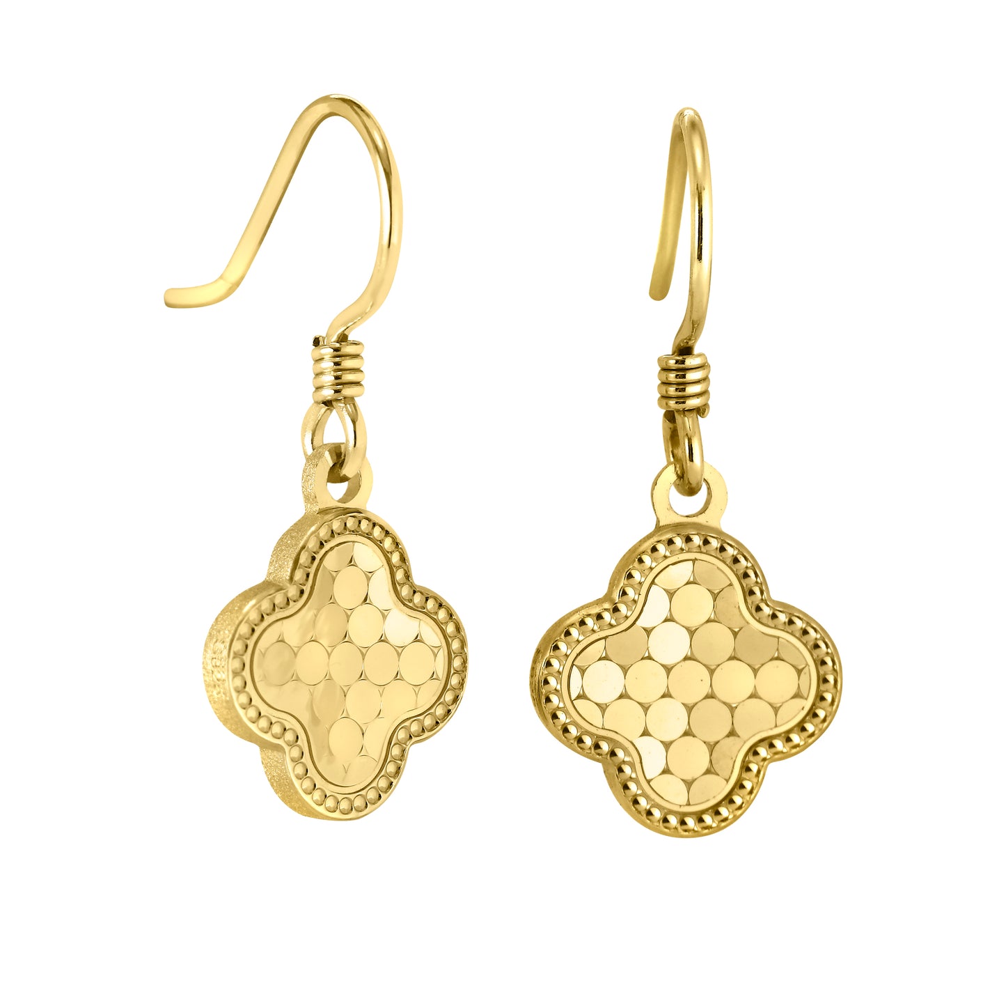 Diamond Cut Sequin Pattern Clover Drop Earrings