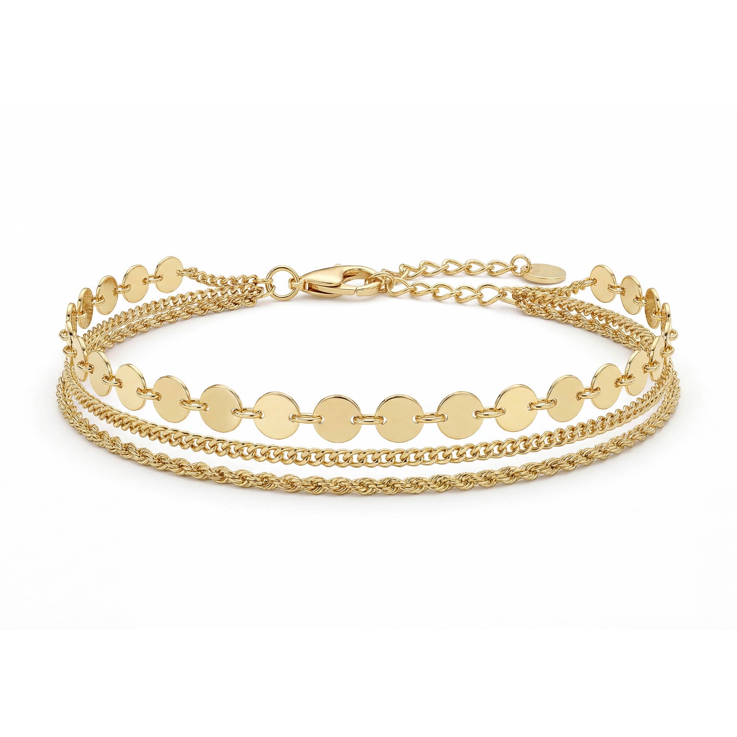 Twisted Rope, Curb, and Disc Station Bracelet Stack