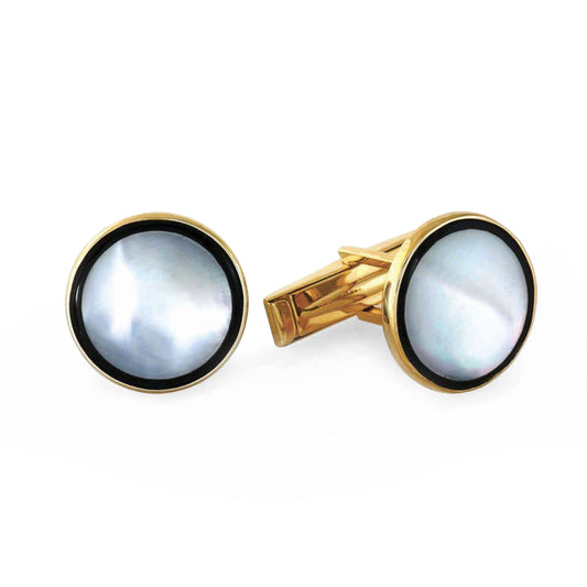 Round Black Onyx and Mother of Pearl Cufflinks   (KCL-981)