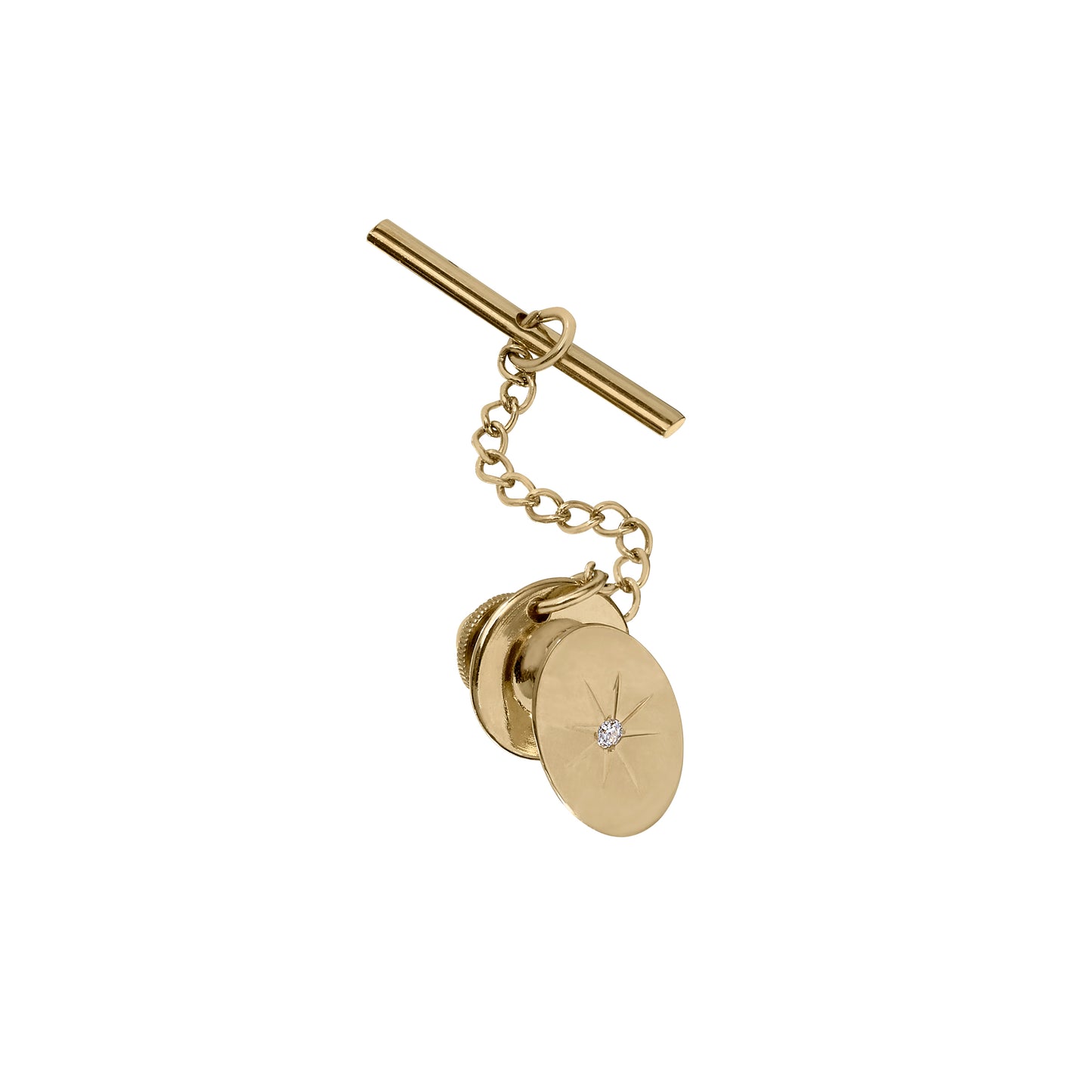 Polished Oval Tie Tack with Diamond Starburst (KTT-936-D)