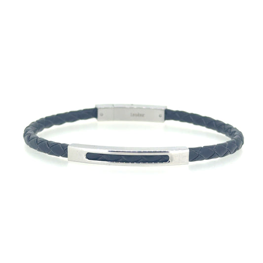Thin Braided Leather Bracelet with Open Bar