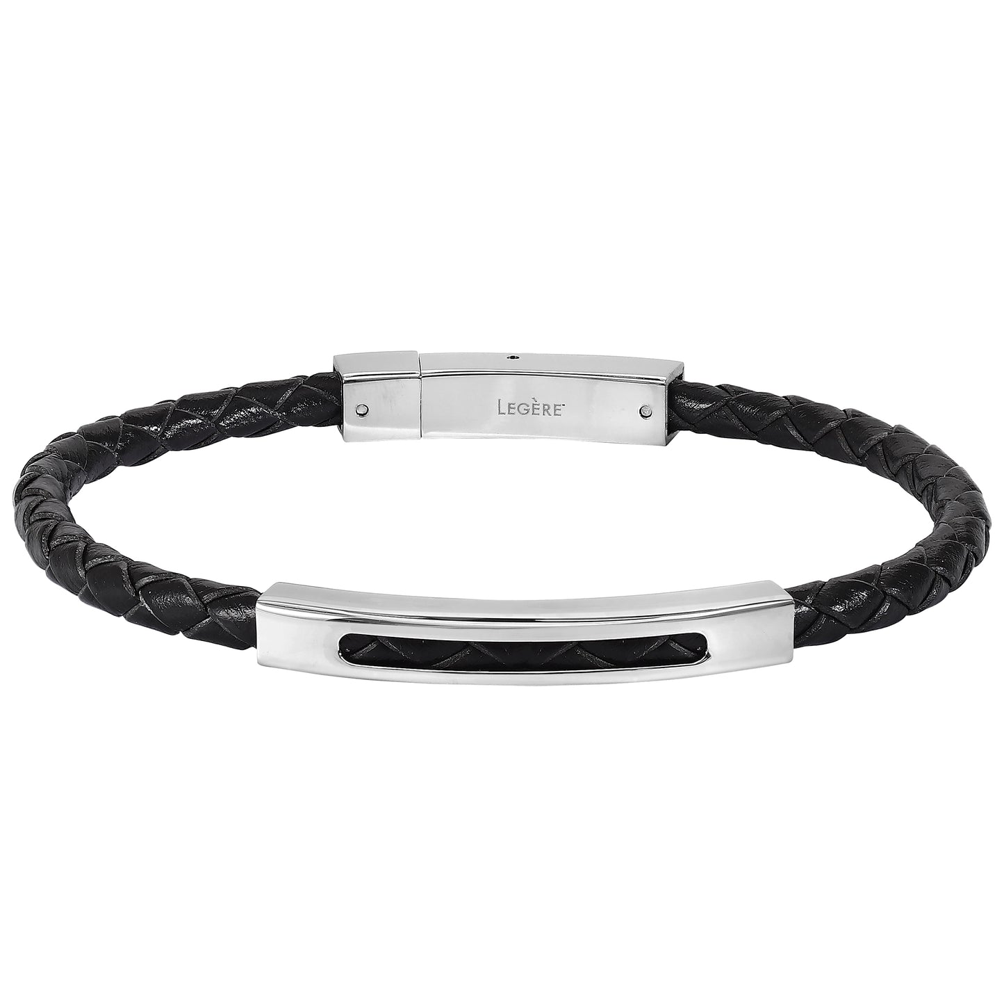 Thin Braided Leather Bracelet with Open Bar