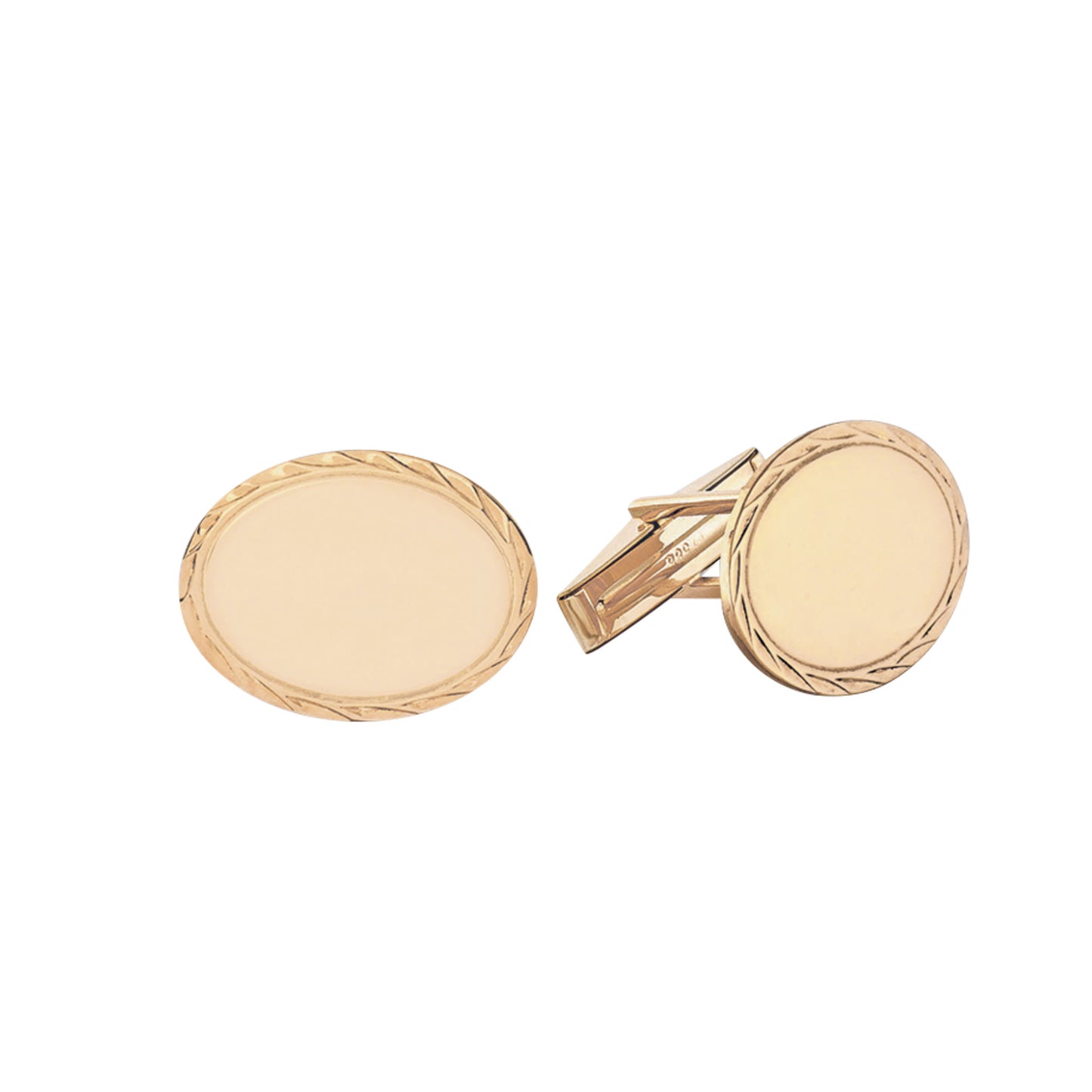 Polished Oval Cufflinks with Notched Border (LKCL-1916)