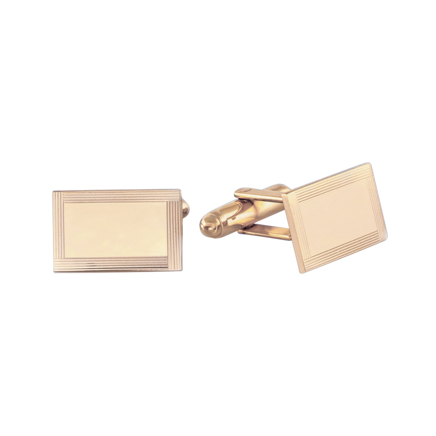 Polished Rectangle Cufflinks with Lined Border (LKCL-1952)