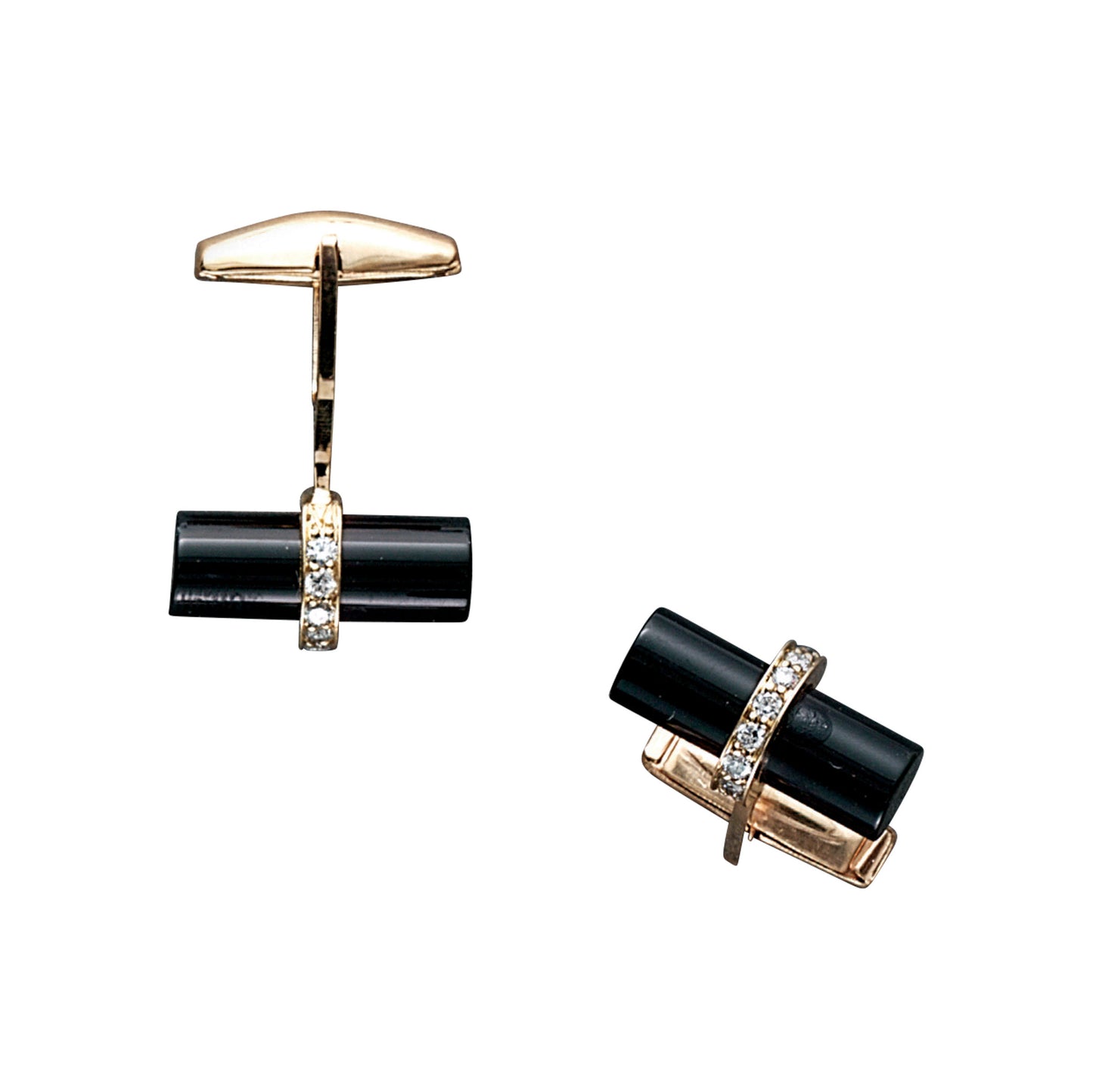 Black Onyx and Diamond Cylinder Cufflinks (LKCL-1E-D)