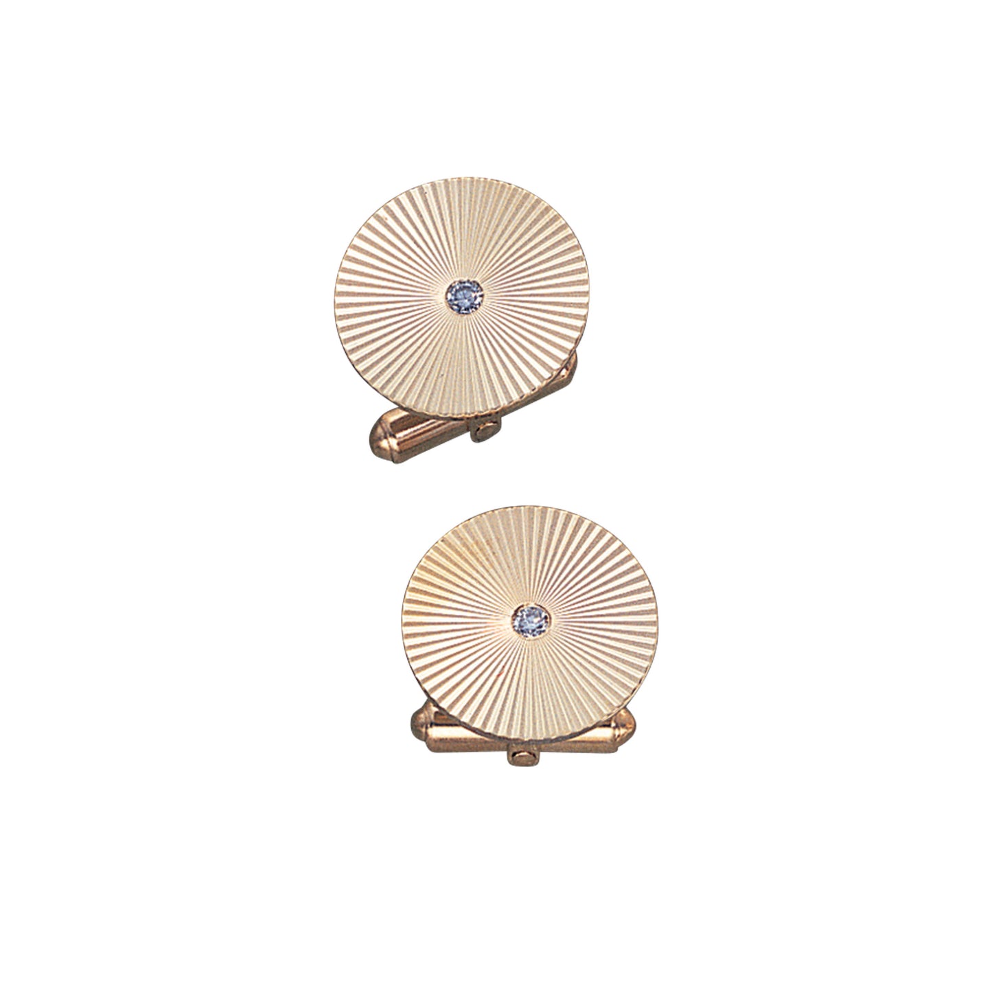 Round Facet Cut Sunray Cufflinks with Diamond Center (LKCL-21K)