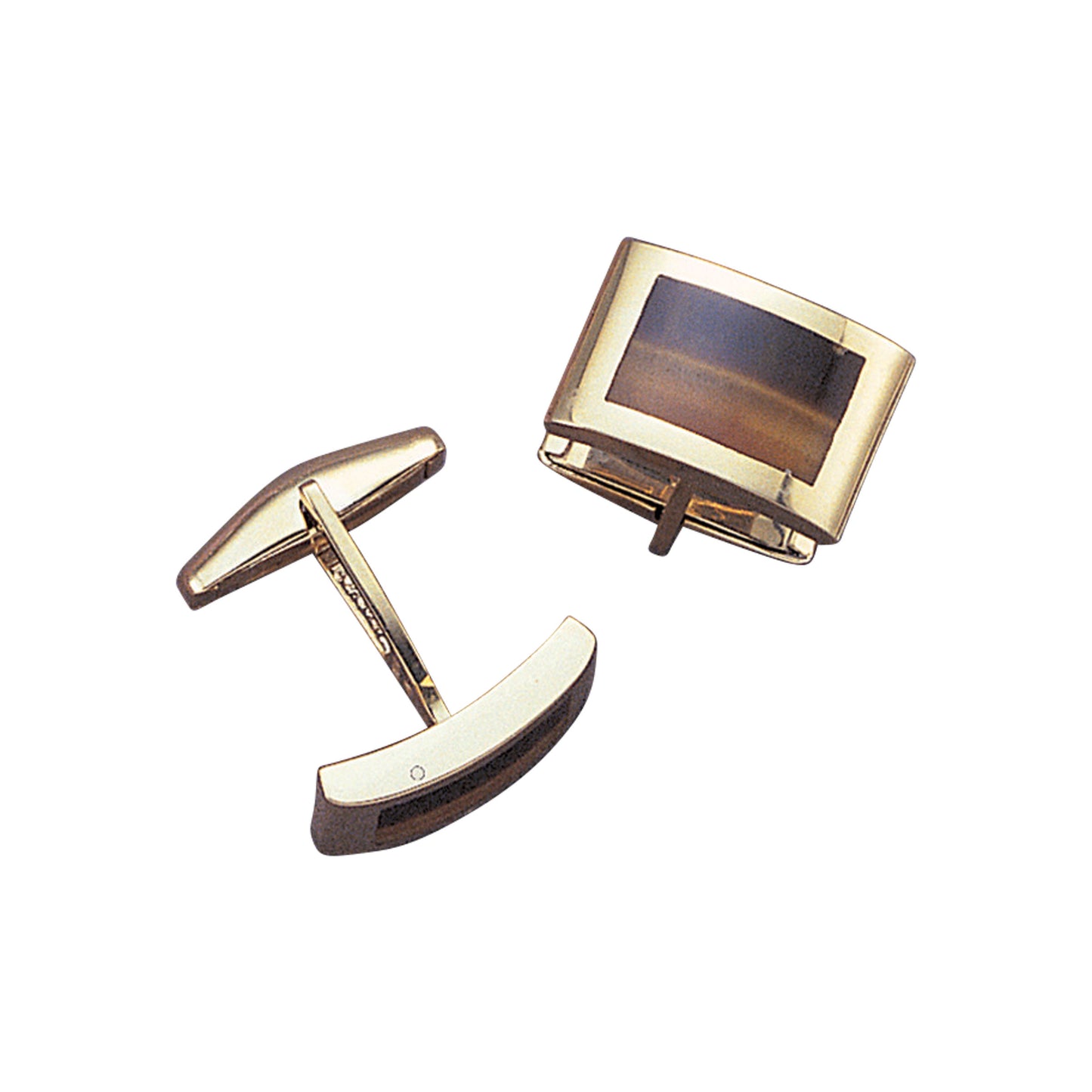 Dapped Rectangle Tiger Eye Inlay Cufflinks (LKCL-527-50)