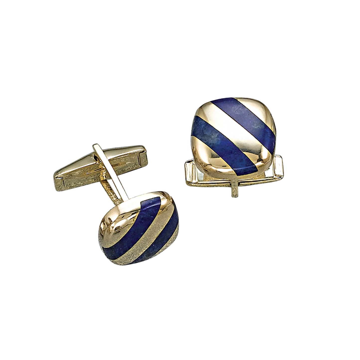 Cushion Cufflinks with Diagonal Lapis Stripes (LKCL-660-20)