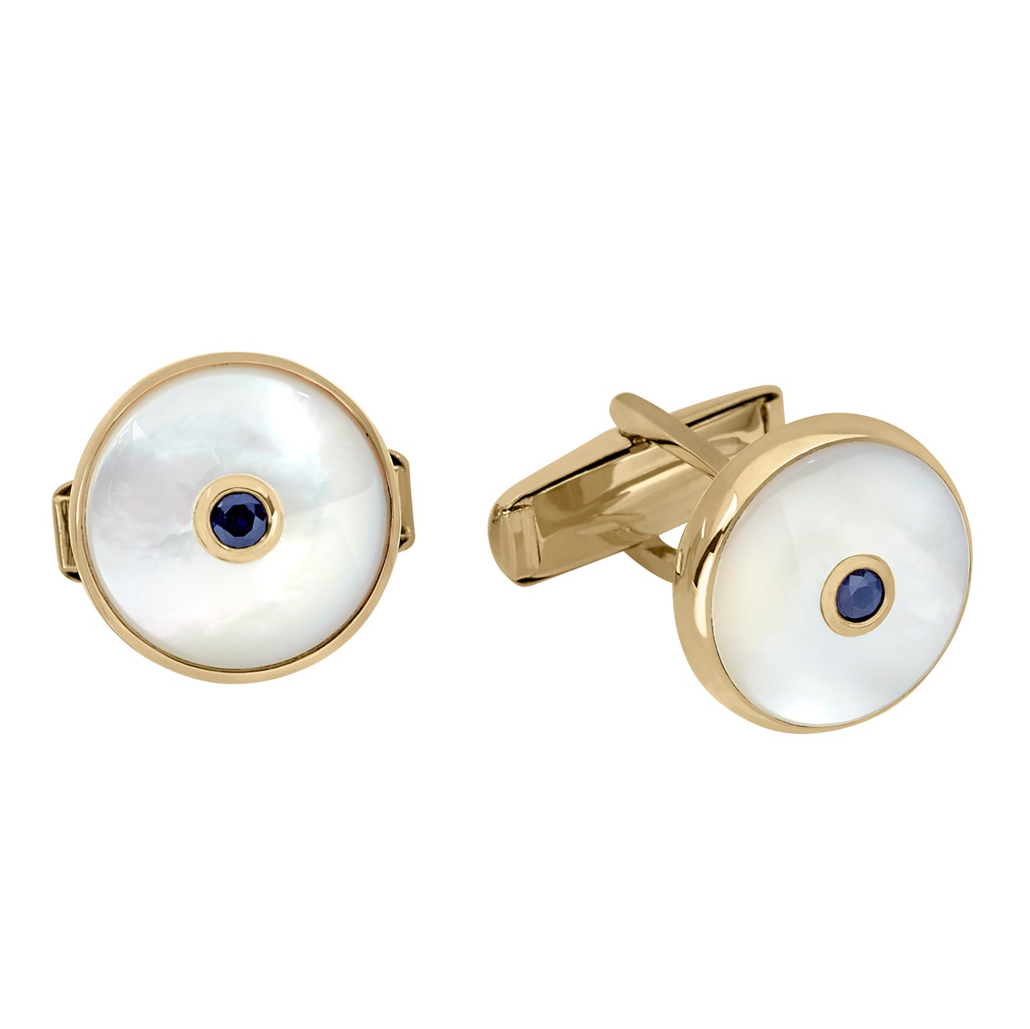 Round Mother of Pearl Cufflinks with Central Sapphire (LKCL-MOP-S)