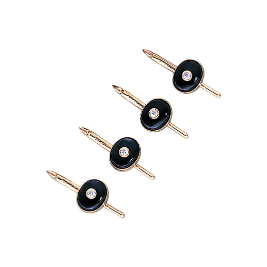 Oval Black Onyx and Diamonds Stud Set   (LKSS-22E-D)