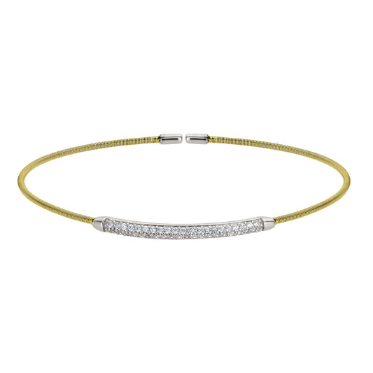 Single Cable Cuff Bracelet with Double Row Bar   (LL7005B-G-RH)