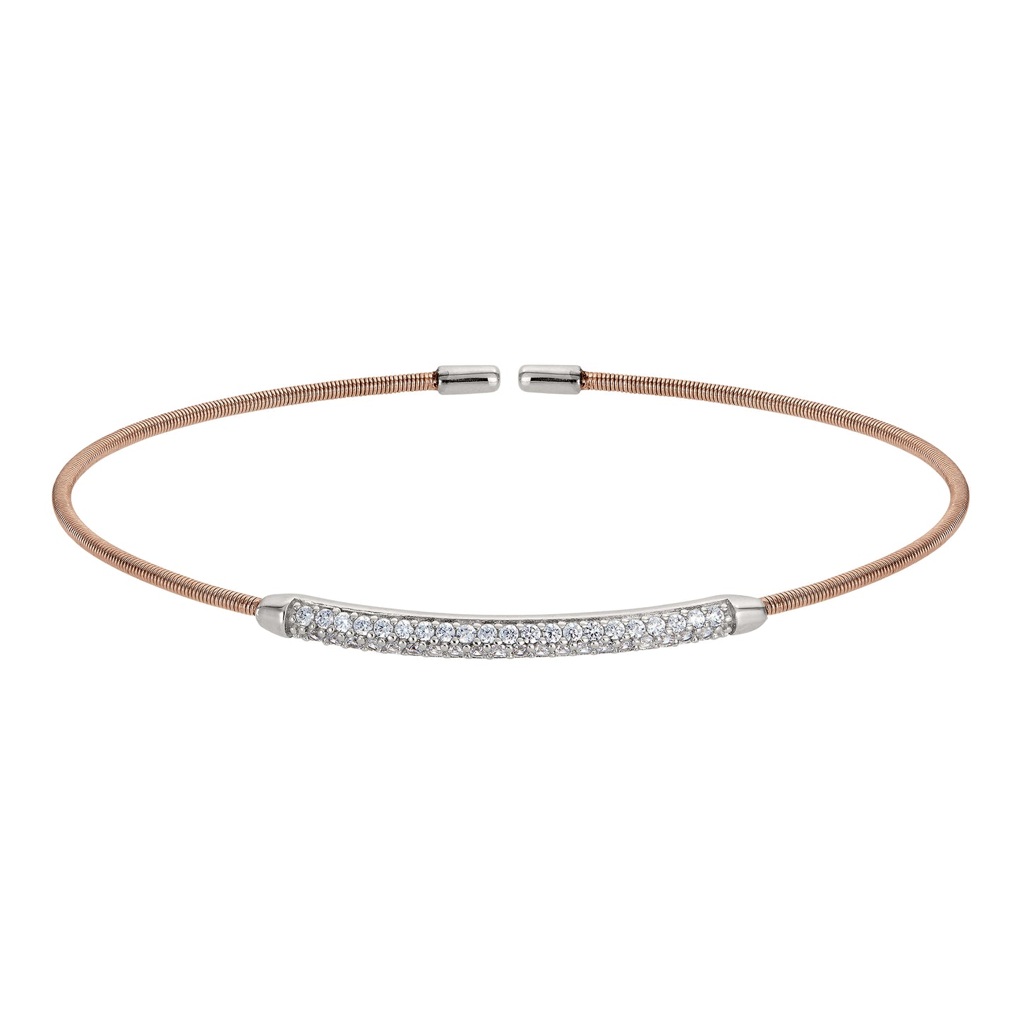 Single Cable Cuff Bracelet with Double Row Bar (LL7005B-RG-RH)