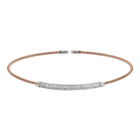Single Cable Cuff Bracelet with Double Row Bar   (LL7005B-RG-RH)