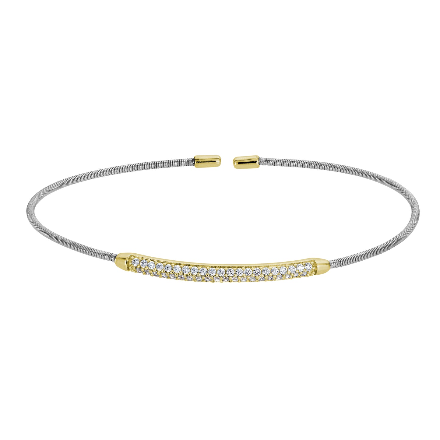 Single Cable Cuff Bracelet with Double Row Bar (LL7005B-RH-G)