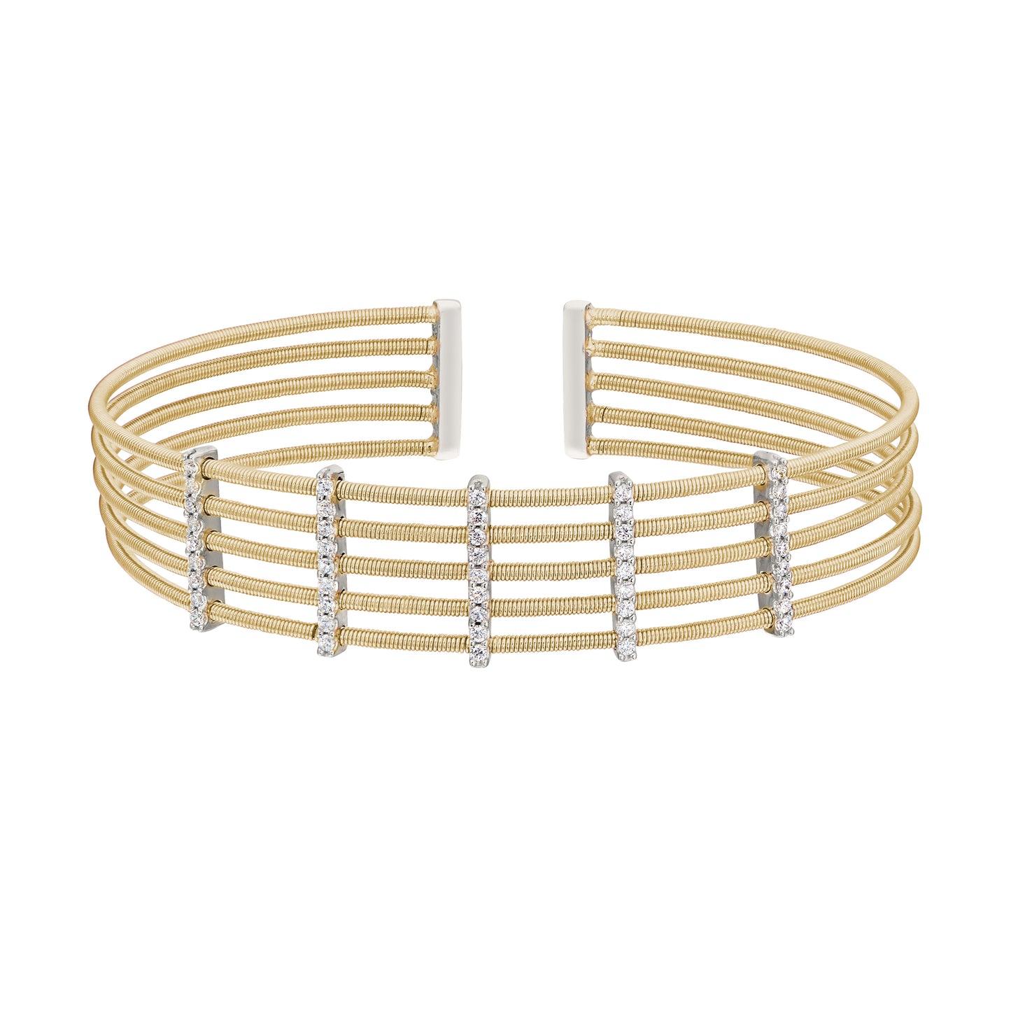 Multi Cable Cuff Bracelet with Vertical Bars (LL7014B-G-RH)