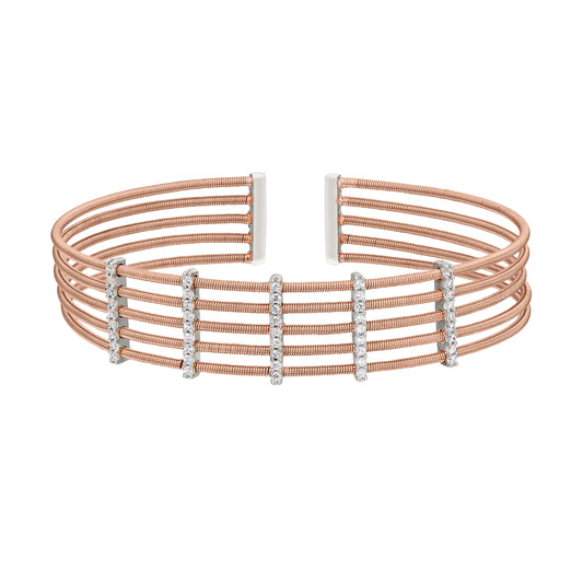 Multi Cable Cuff Bracelet with Vertical Bars   (LL7014B-RG-RH)