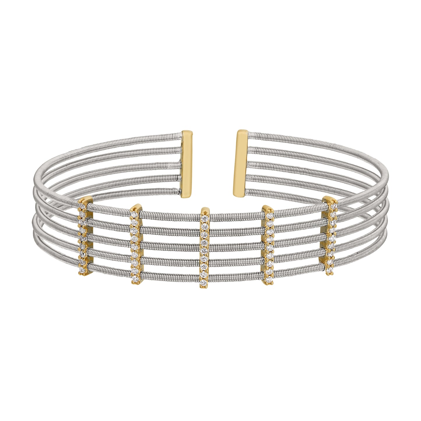 Multi Cable Cuff Bracelet with Vertical Bars (LL7014B-RH-G)