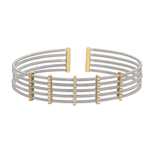 Multi Cable Cuff Bracelet with Vertical Bars   (LL7014B-RH-G)