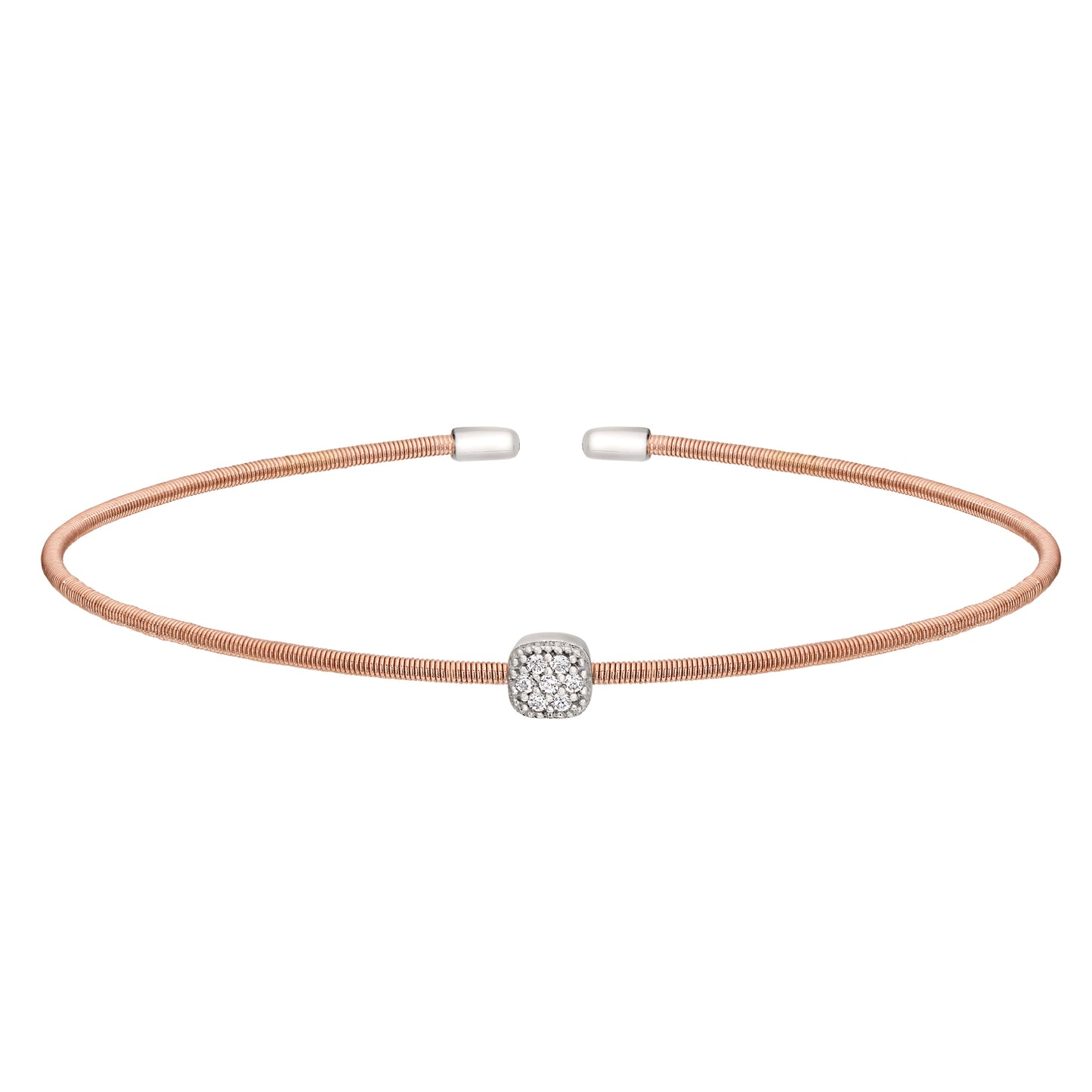Single Cable Cuff Bracelet with Cushion Shape (LL7018B-RG-RH)