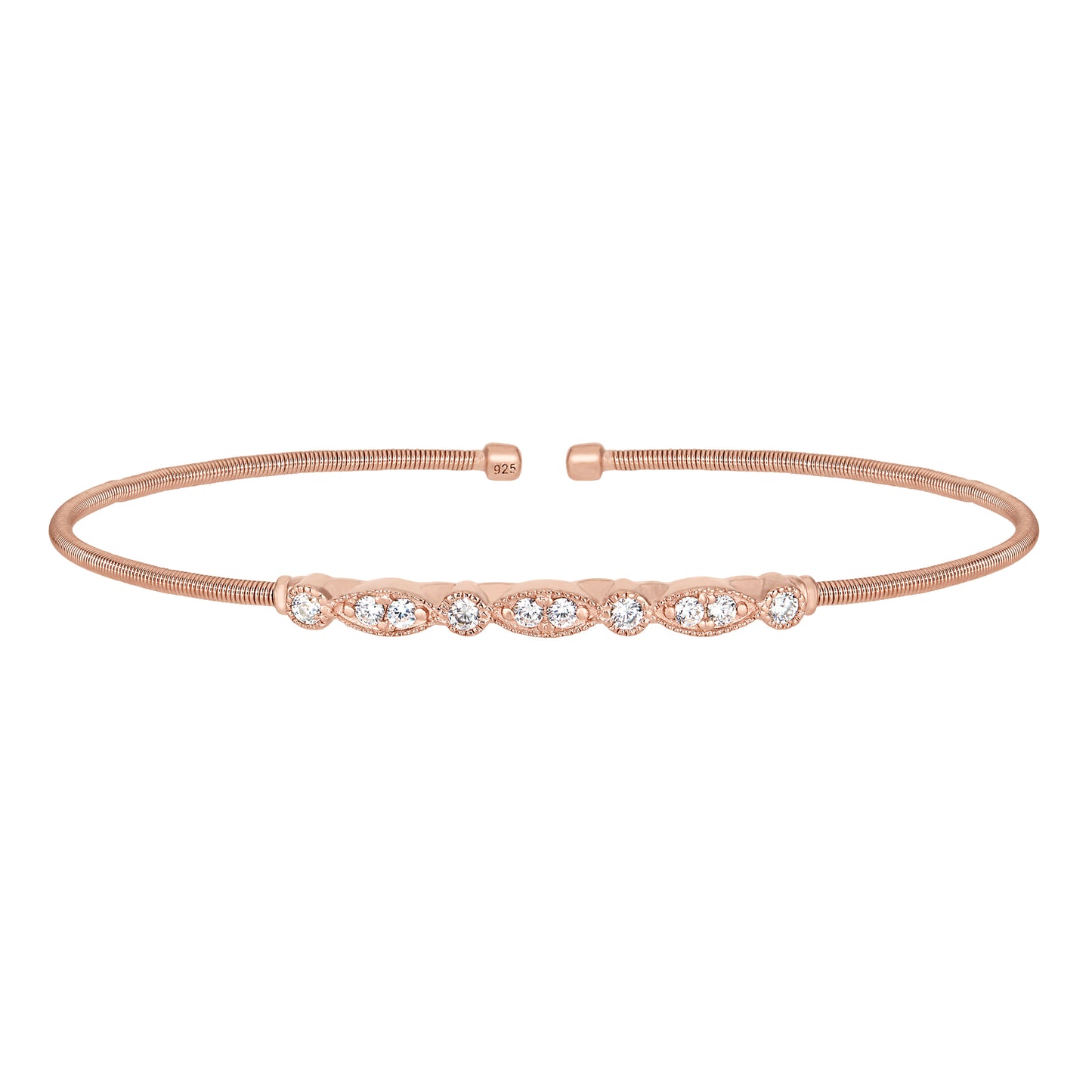 Single Cable Cuff Bracelet with Marquis and Round Design (LL7021B-RG)