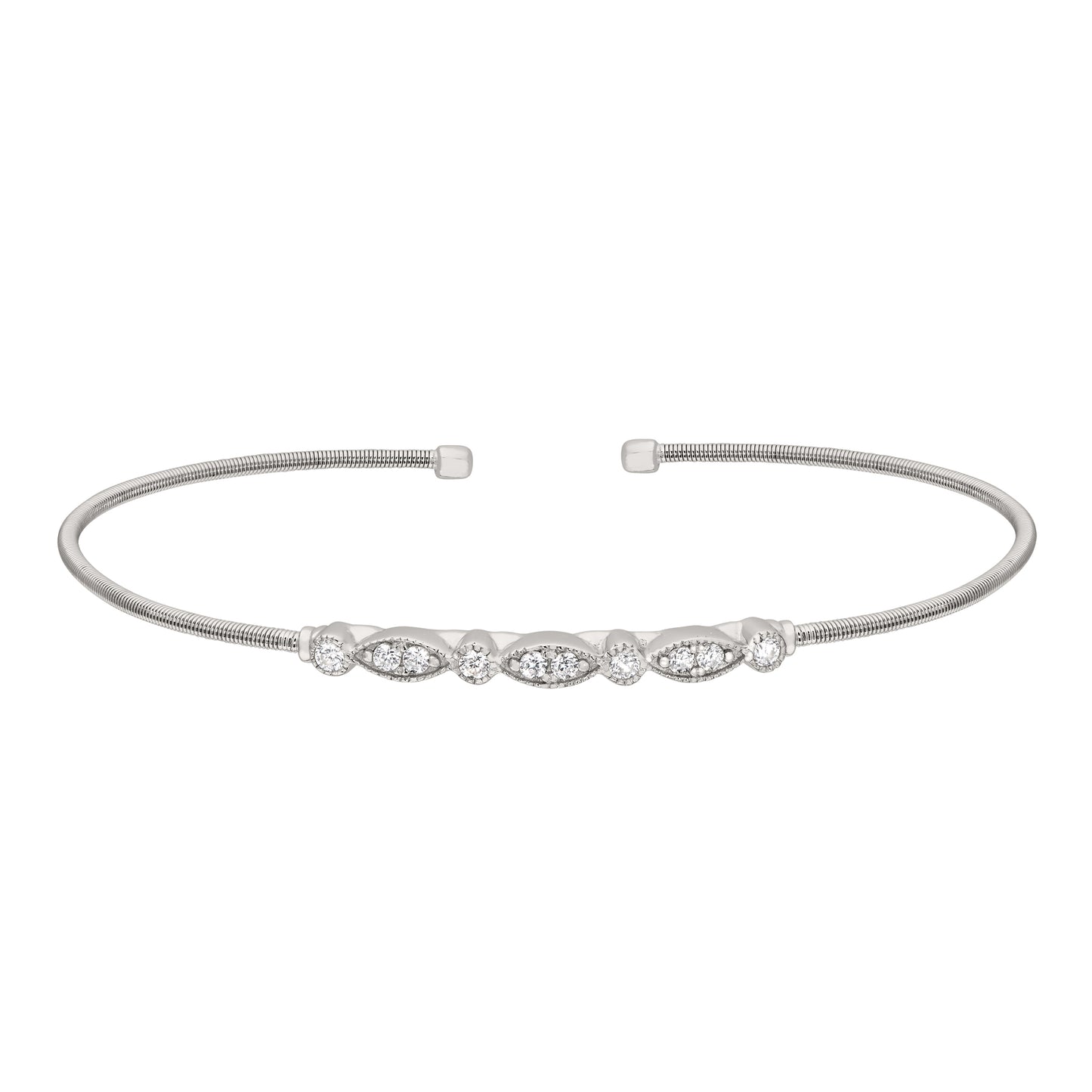 Single Cable Cuff Bracelet with Marquis and Round Design (LL7021B-RH)