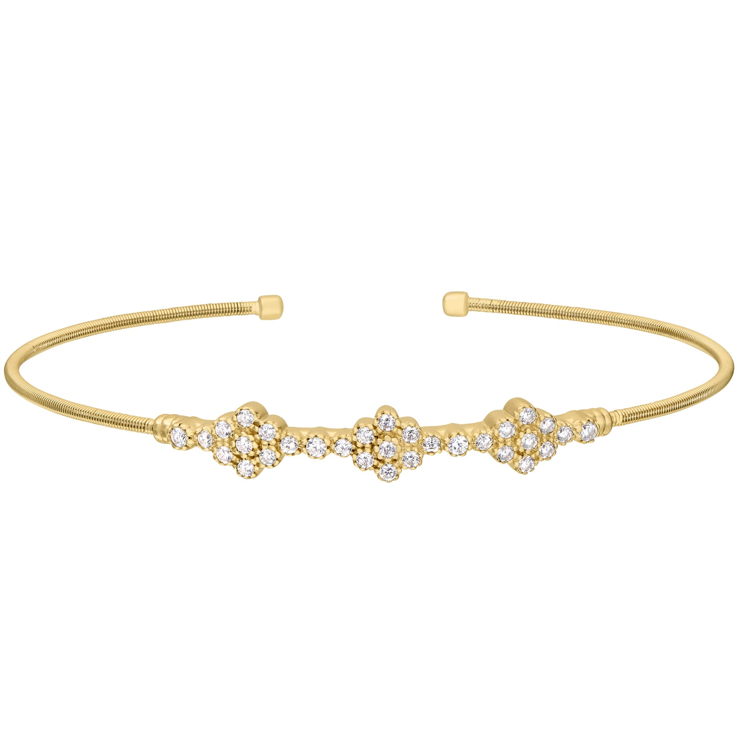 Single Cable Cuff Bracelet with Three Clusters (LL7024B-G)
