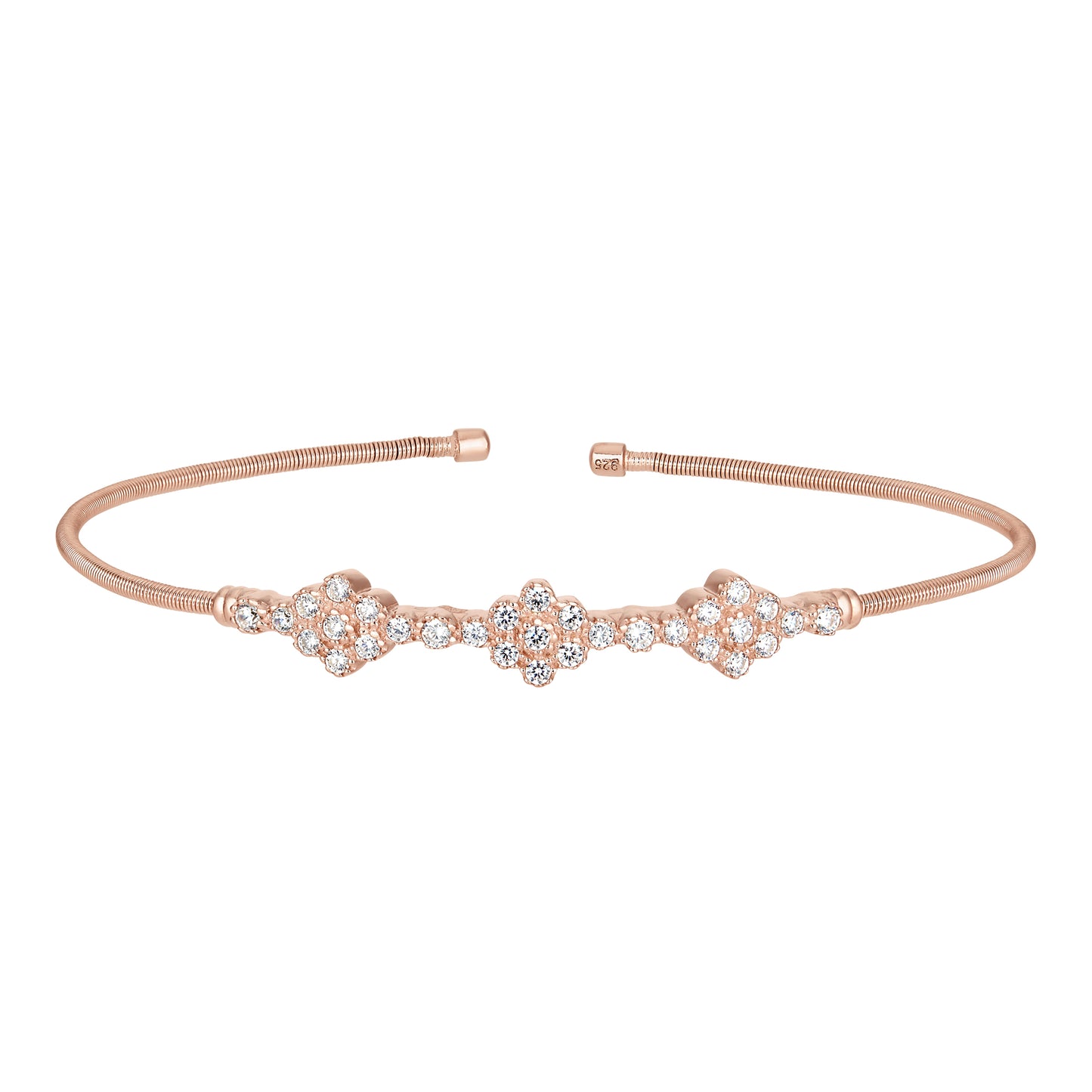 Single Cable Cuff Bracelet with Three Clusters (LL7024B-RG)