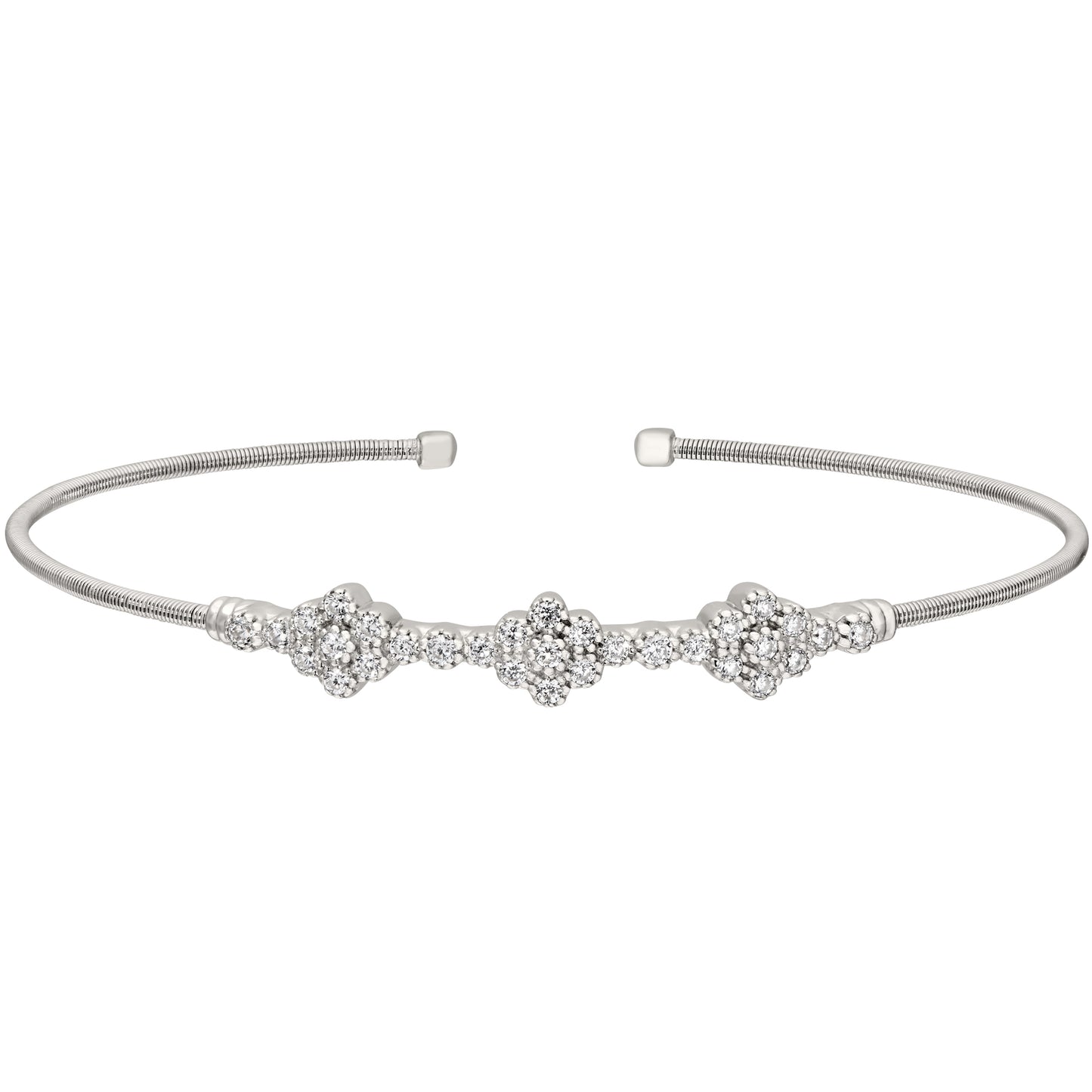 Single Cable Cuff Bracelet with Three Clusters (LL7024B-RH)
