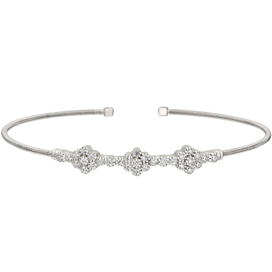 Single Cable Cuff Bracelet with Three Clusters   (LL7024B-RH)