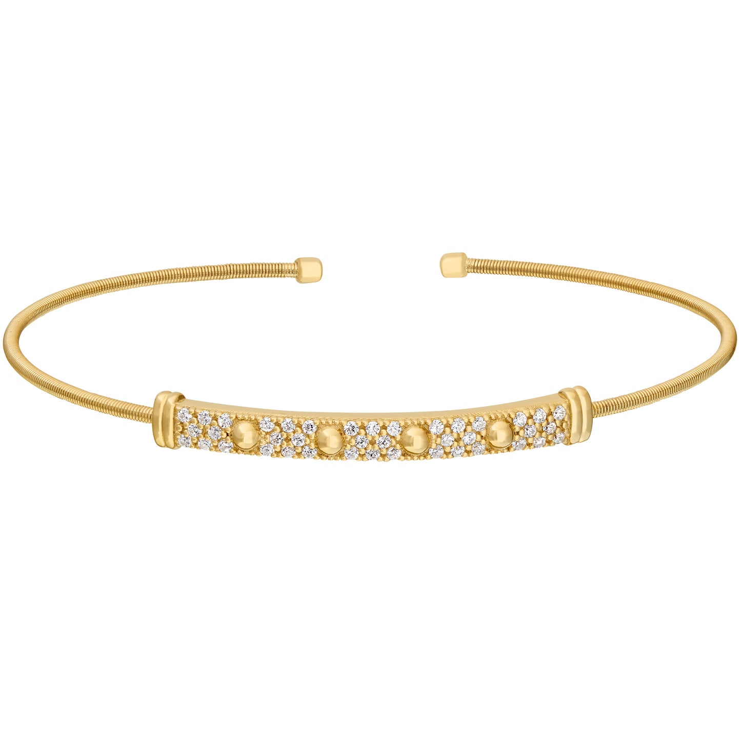 Single Cable Cuff Bracelet with Beaded and Stoned Bar (LL7025B-G)